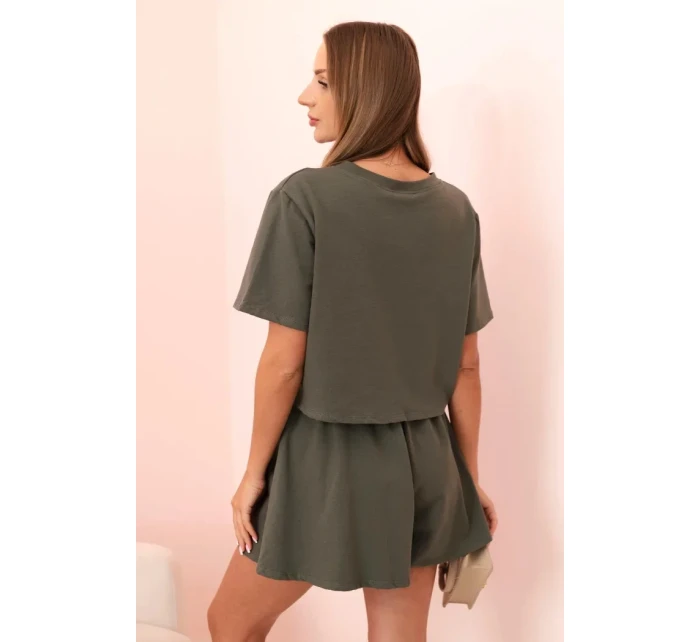Dámska bavlnená súprava so širokými khaki šortkami