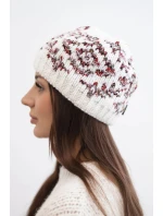 Dámska zimná čiapka s farebnými vzormi a hrubým úpletom K353 ecru+czerwony