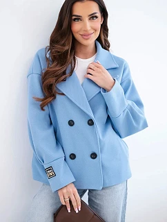 Dámská krátká model 22036099 bunda s límcem modrá - K-Fashion