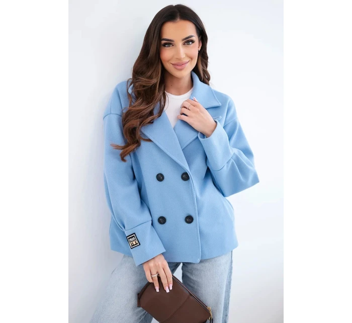 Dámská krátká model 22036099 bunda s límcem modrá - K-Fashion