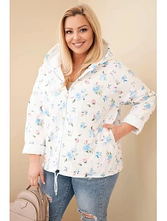 Plus veľkosť dámske jarné bundy s malým kvetinovým vzorom modrá