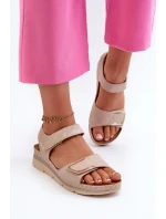 Dámské sandály na suchý zip béžové model 21661055 - EVENTO