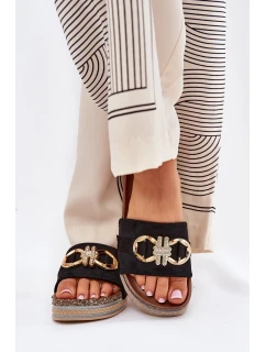 Dámské Pantofle Na Platformě S A Zlatou Dekorací Černé model 21689964 - Boto