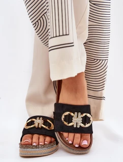 Dámské Pantofle Na Platformě S A Zlatou Dekorací Černé model 21689964 - Boto