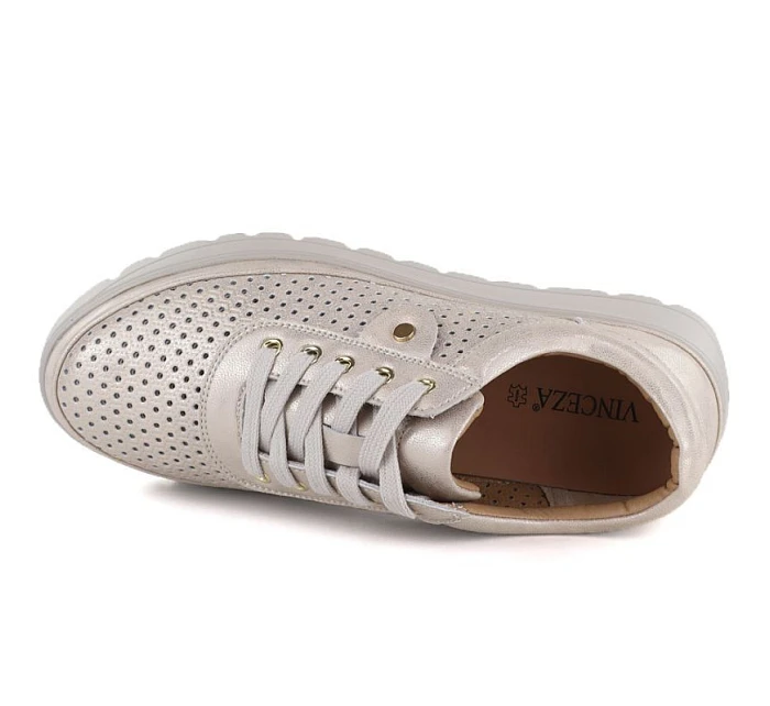 Dámske zlaté ažurové kožené poltopánky Vinceza 79629