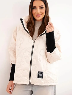 Dámská jarní prošívaná bunda s ozdobnou model 22040178 a zipem světle béžová - K-Fashion