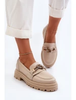Dámské kožené mokasíny s ozdobou model 21652964 béžové - Laura Messi