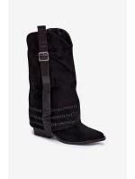 Kozačky Dámské Kovbojky Se Zdobením A Přezkou Černé Camilora Kozačky Dámské Kovbojky Se Zdobením A Přezkou Černé Camilora