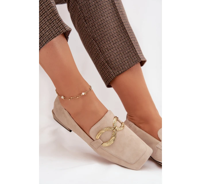 Dámské mokasíny z pravé kůže se zlatým detailem D&A Béžové model 22031885 - S.Barski