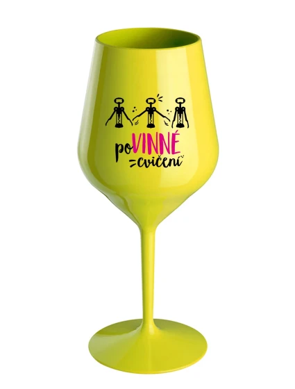 POVINNÉ CVIČENÍ - žlutá nerozbitná sklenice na víno 470 ml