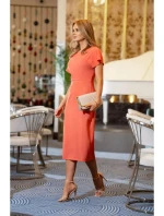 Tužkové šaty s rozparkem na boku model 21256878 oranžové - Stylové