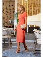 Ceruzkové šaty s bočným rozparkom S398 oranžové - Štýlové