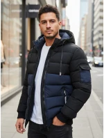 Pánská zimní bunda s kapucí tmavě modrá a černá Dstreet model 21993641 - FashionStreet