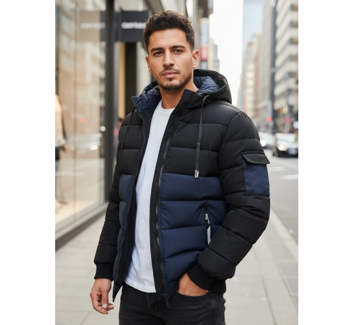 Pánská zimní bunda s kapucí tmavě modrá a černá Dstreet model 21993641 - FashionStreet