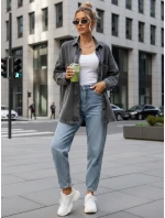 Dámska džínsová oversize košeľová bunda šedá FashionStreet TY5601