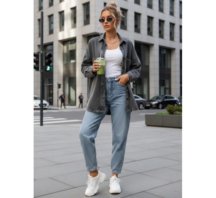 Dámska džínsová oversize košeľová bunda šedá FashionStreet TY5601