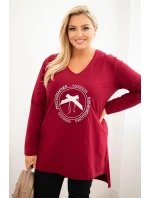 Dámska blúzka s dlhším zadným dielom a potlačou bordovej farby