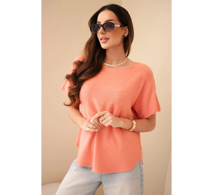 Dámsky sveter s krátkym rukávom marhuľová