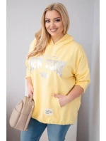 Dámská mikina Plus Size z viskózy s kapucí a klokaní kapsou žlutá Dámská mikina Plus Size z viskózy s kapucí a klokaní kapsou žlutá
