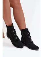 Zamszowe Botki Damskie Z Ozdobnymi Kwiatkami Zazoo 3085 Czarne