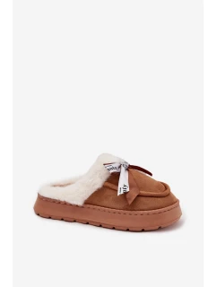 Kapcie Damskie Z Futerkiem I Kokardką Brązowe Fenella
