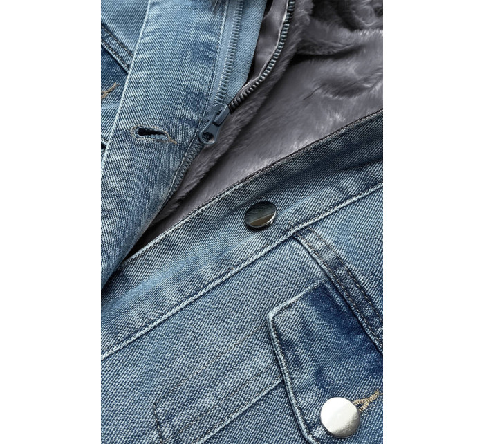 Svetlo modro-šedá dámska džínsová bunda s kožušinovou odopínacou podšívkou (BR9588-5009)