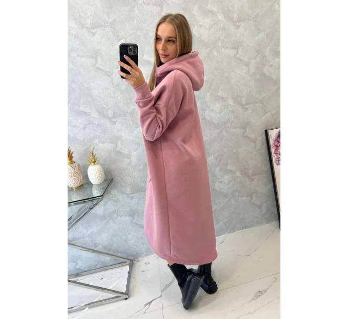 Zateplené šaty s kapucňou tmavo ružové