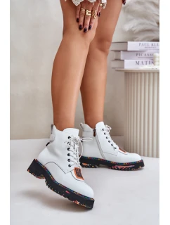 Skórzane Botki Trapery Damskie Na Zamek Artiker 55C0515 Białe