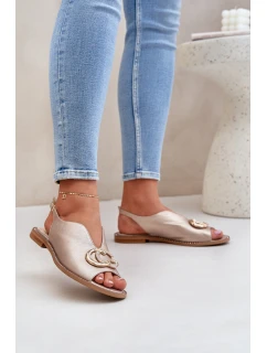 Skórzane Sandały Na Płaskim Obcasie Z Ozdobą Laura Messi 2865 Złote