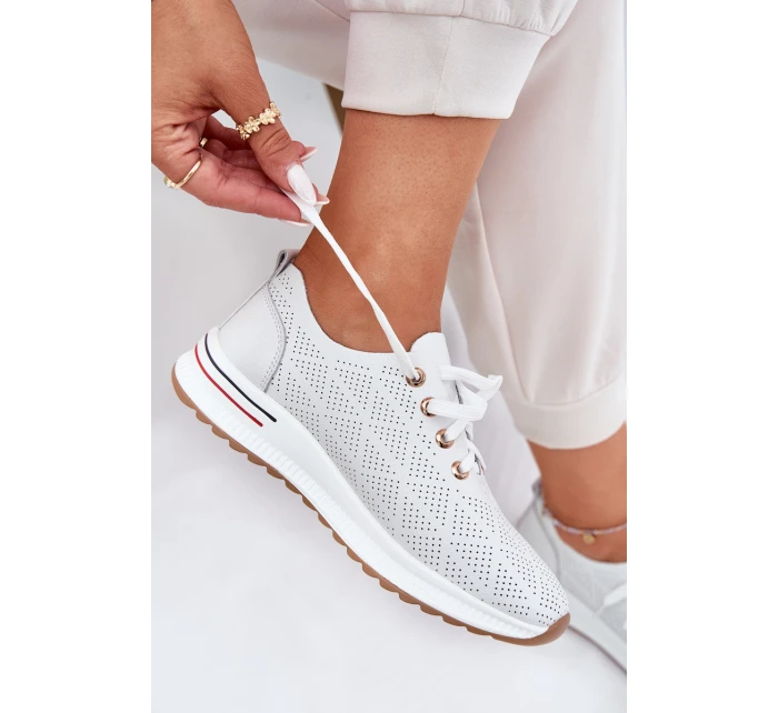 Skórzane Lekkie Półbuty Damskie Artiker 54C1758 Białe