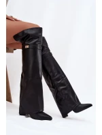 Ocieplane Kozaki Z Wywiniętą Cholewką Za Kolano Obcas Słupek Czarne Serelle