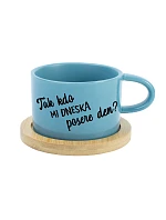 SO WHO WILL SAVE MY DAY TODAY? - modrý hrnček s makrónkou 200 ml SO WHO WILL SAVE MY DAY TODAY? - modrý hrnček s makrónkou 200 ml