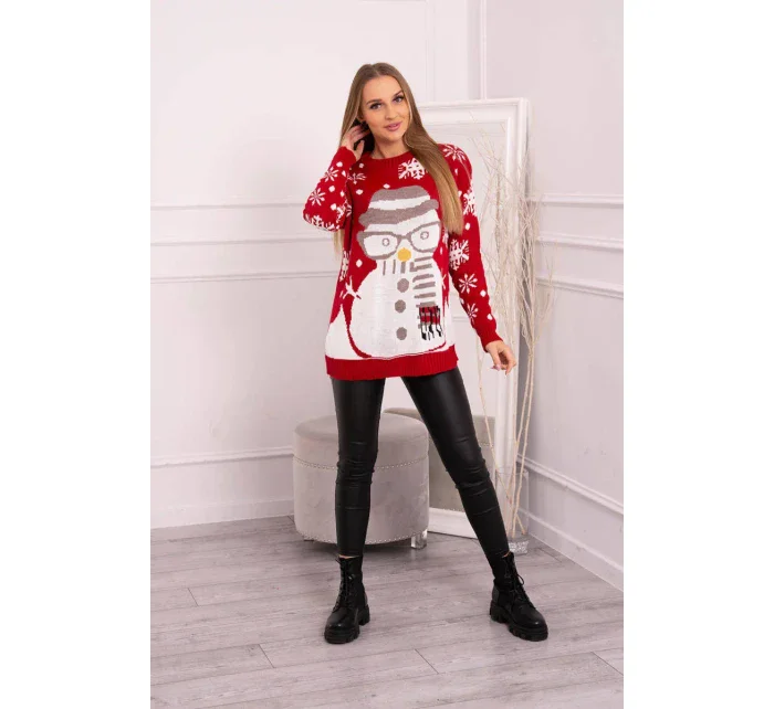Vianočný sveter so snehuliakom červený