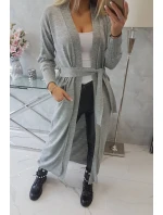 Sveter dlhý sveter viazaný v páse šedý