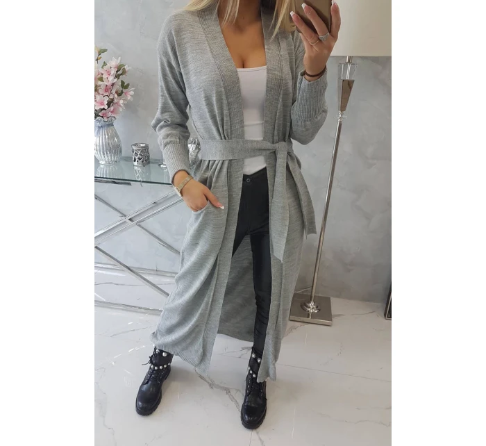 Sveter dlhý sveter viazaný v páse šedý