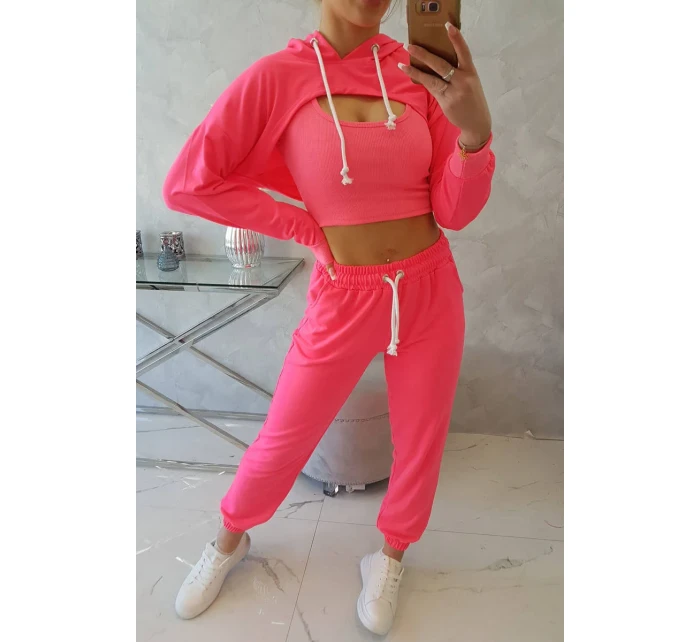 Bavlnená 3dielna sada ružová neónová