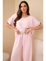 Viskózová súprava so zlatým lemovaním candy pink Viskózová súprava so zlatým lemovaním candy pink