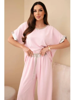 Viskózová súprava so zlatým lemovaním candy pink