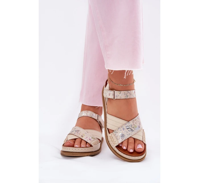 Dámské Kožené Sandály Na Platformě model 21701984 Ecru - Maciejka