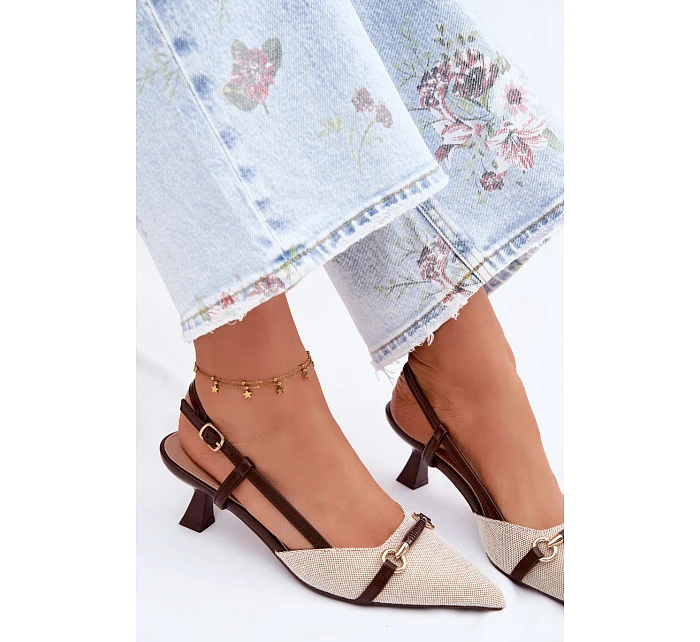 Dámské sandály na podpatku s špičatými nosy hnědo-bežové Felessa