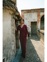 S416 Kombinéza s volánovými rukávmi - bordová