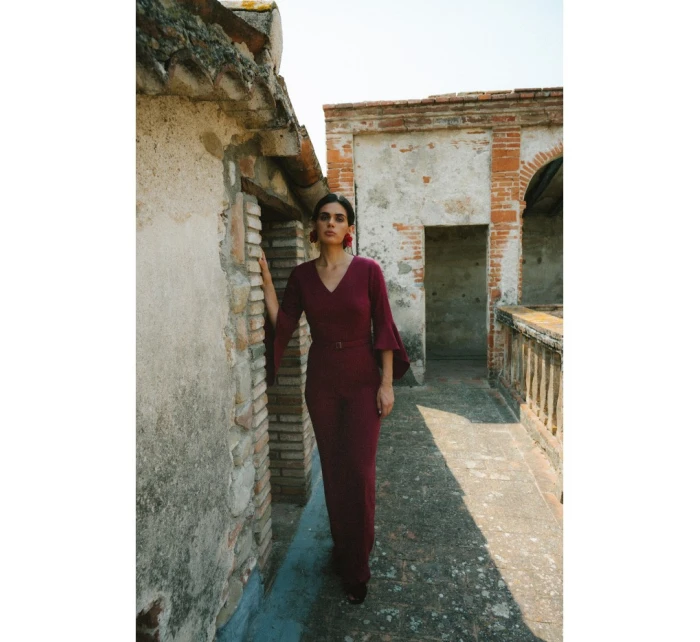 Kombinéza s rukávy bordó model 21319117 - STYLOVE