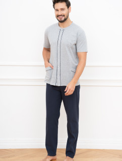 Pánske pyžamo Alcest, krátky rukáv, dlhé nohavice - melanž/navy blue