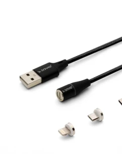 MAGNETICKÝ KÁBEL SAVIO USB - USB TYP C, MICRO A LIGHTNING, 2 M, ČIERNY CL-155