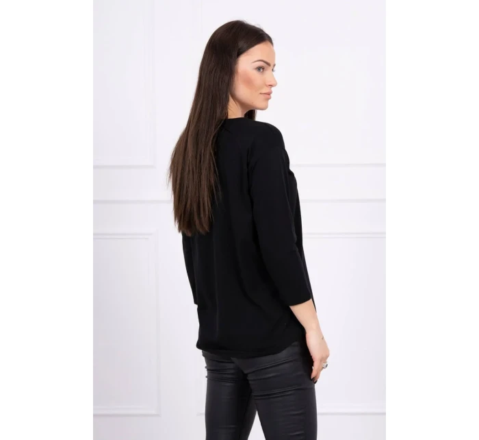 Blúzka s 3D grafikou vtáka čierna