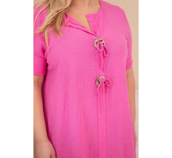Dámské bavlněné šaty Plus Size s vázáním u výstřihu růžová
