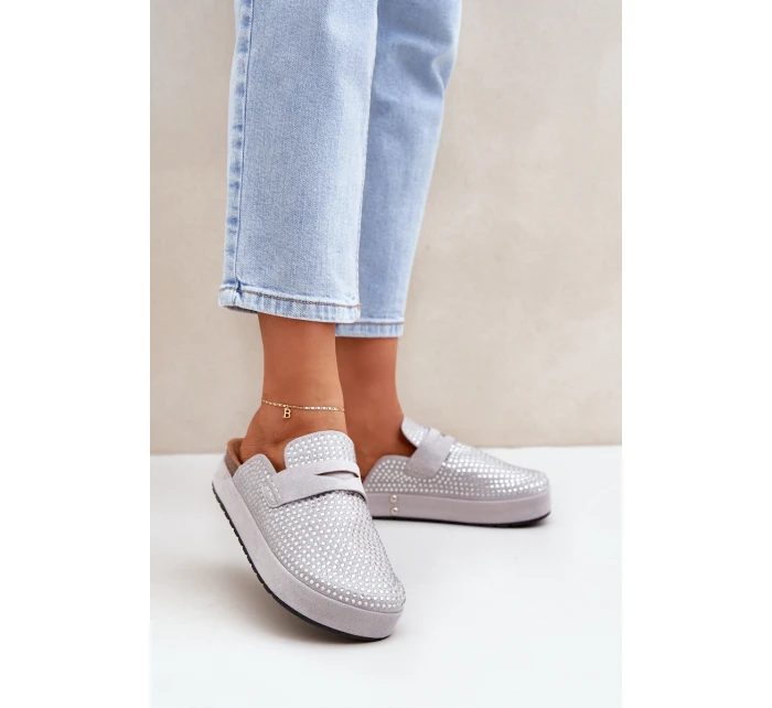 Dámské Pantofle Zdobené Na Platformě Šedé model 21683246 - Boto