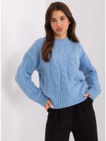 Svetlomodrý dámsky sveter s káblami