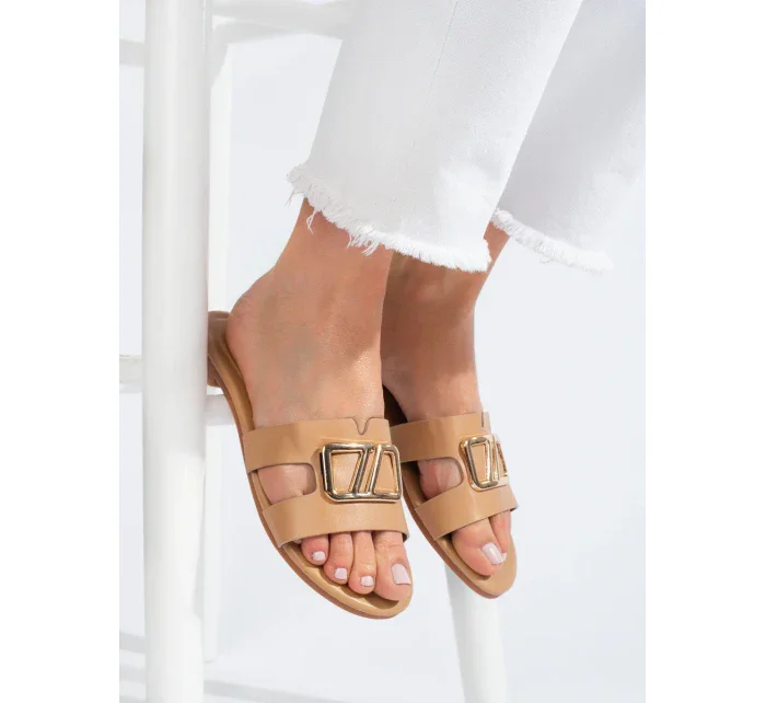 Komfortní hnědé dámské nazouváky bez podpatku Komfortní hnědé dámské nazouváky bez podpatku