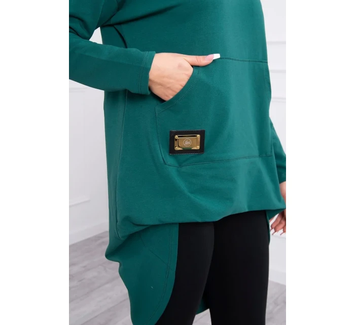 Mikina s kapucňou s dlhým chrbtom zelená